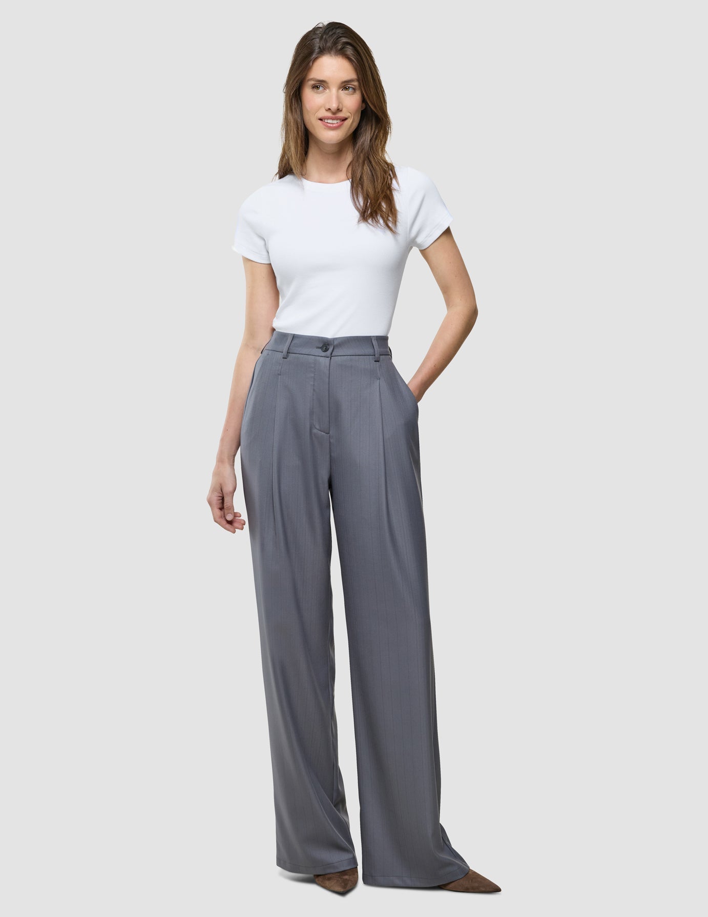 Women Raina Pants Wide Mid Grey Pinstripe