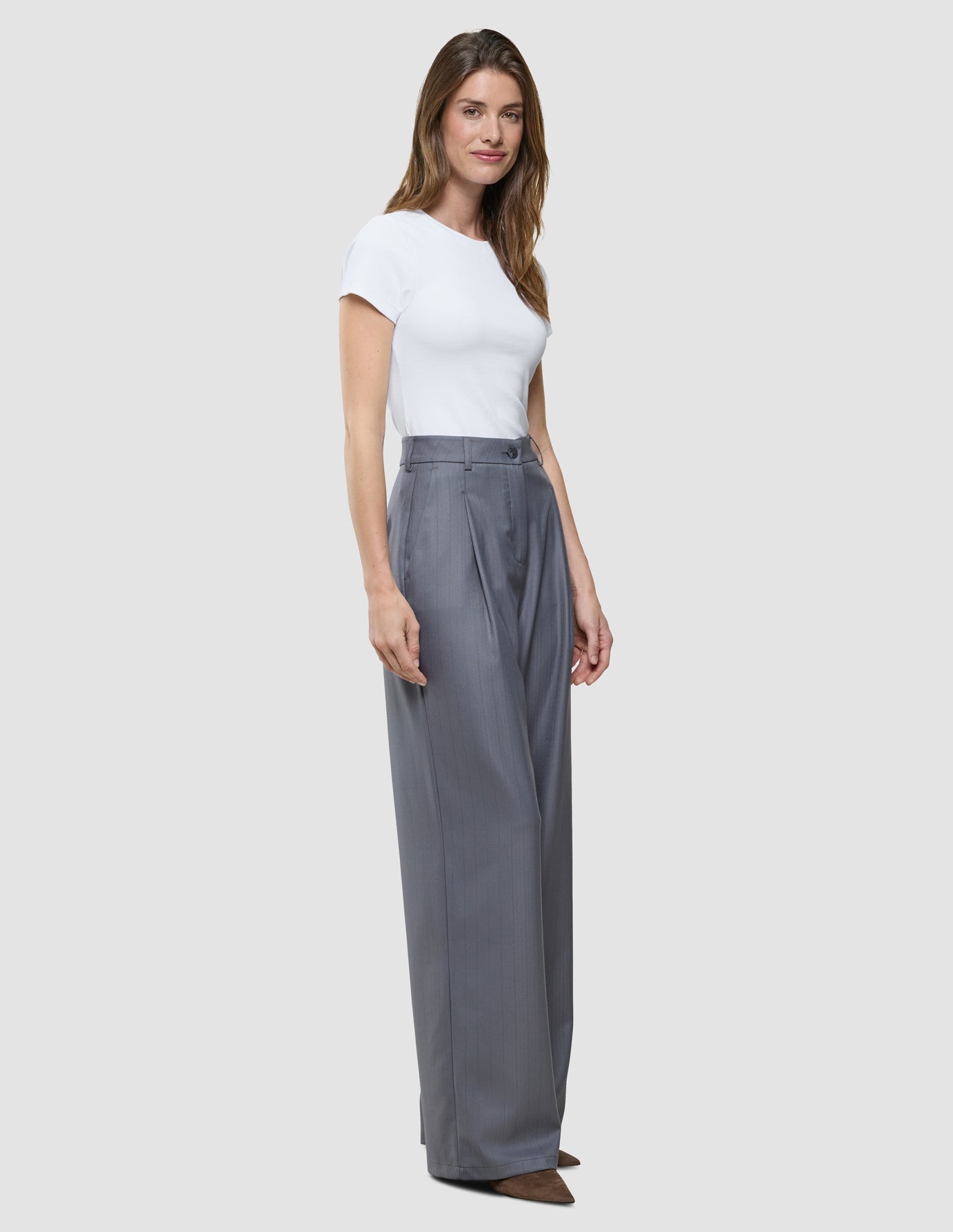 Women Raina Pants Wide Mid Grey Pinstripe