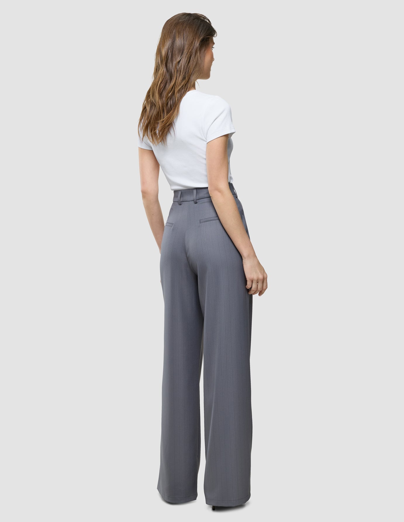 Women Raina Pants Wide Mid Grey Pinstripe