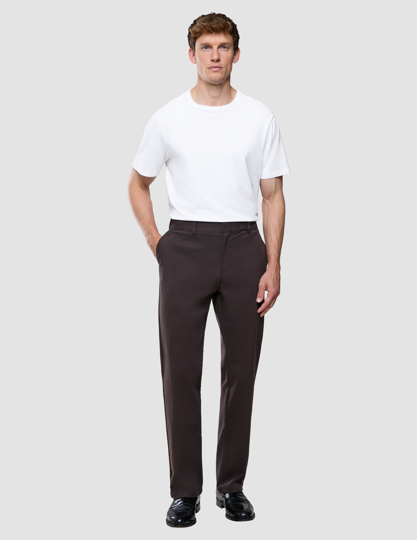 Refine Cotton Pants Relaxed Fit Dark Brown