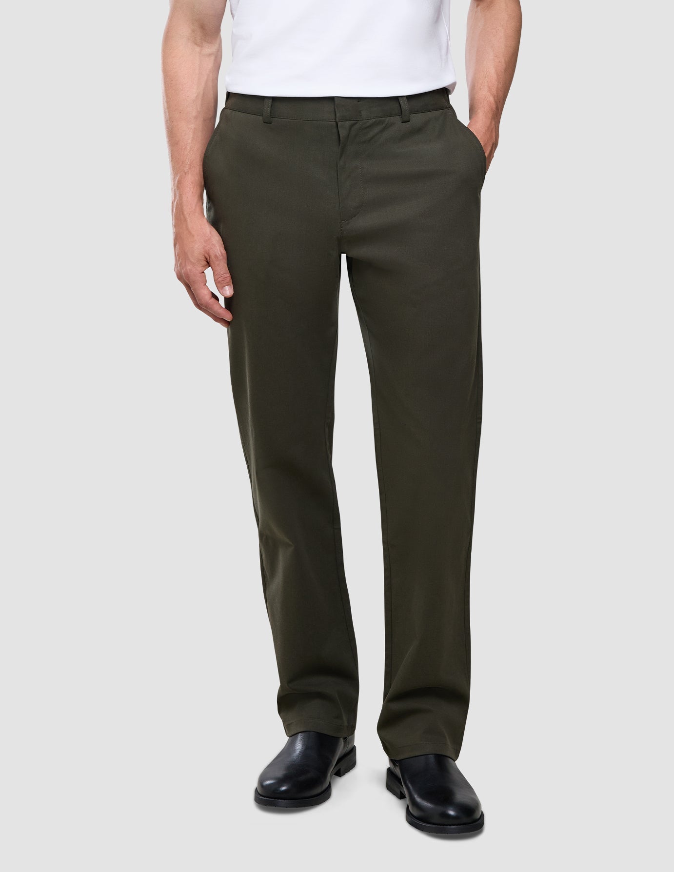 Refine Cotton Pants Relaxed Fit Dark Olive