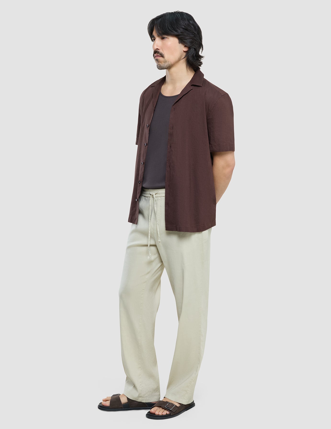 Refined Linen Bowling Short Sleeve Shirt Dark Brown