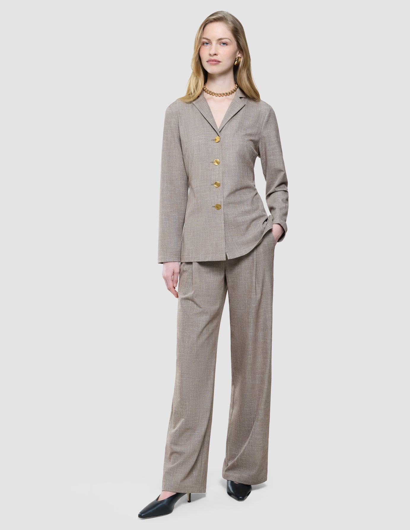 rhea set golden beige melange shirt pants