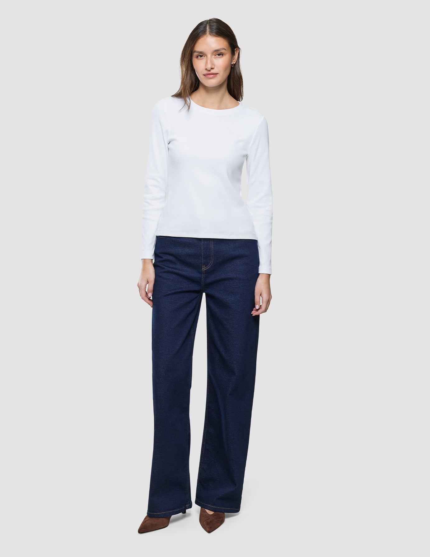Dames rib-T-shirt lange mouw wit | Morgen nieuwe vorm geven