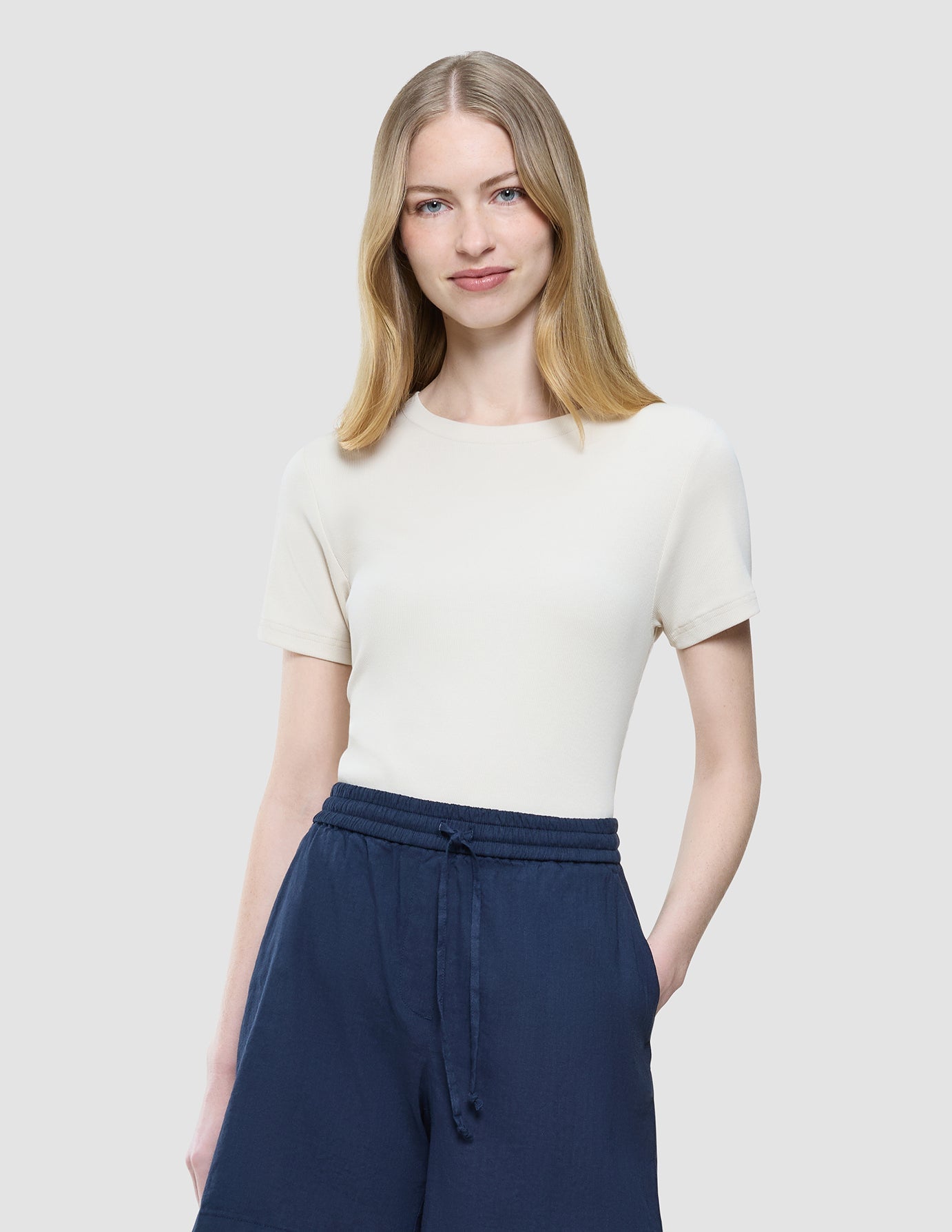 Women Rib T-Shirt Sandy Beige