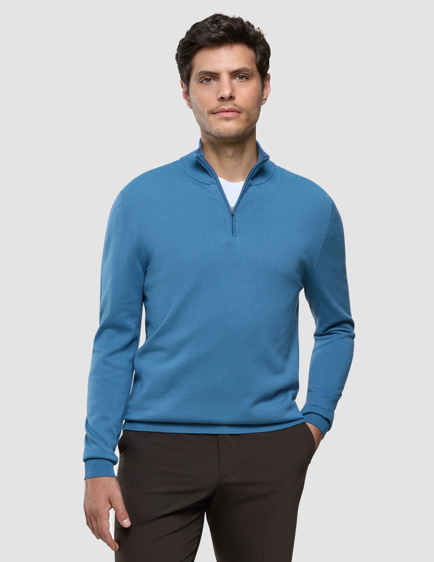 Seamless Core Knit Half Zip Blue Tide