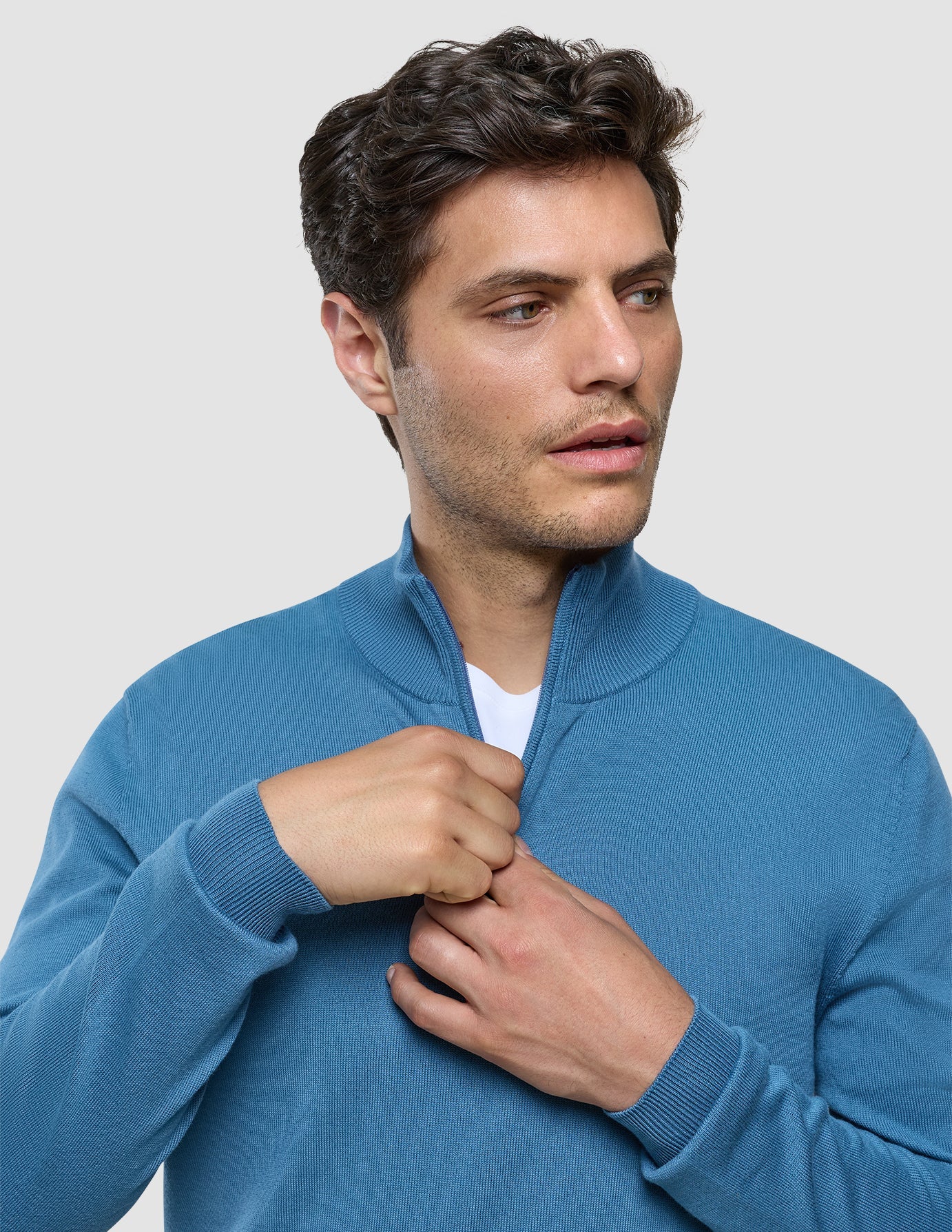 Seamless Core Knit Half Zip Blue Tide