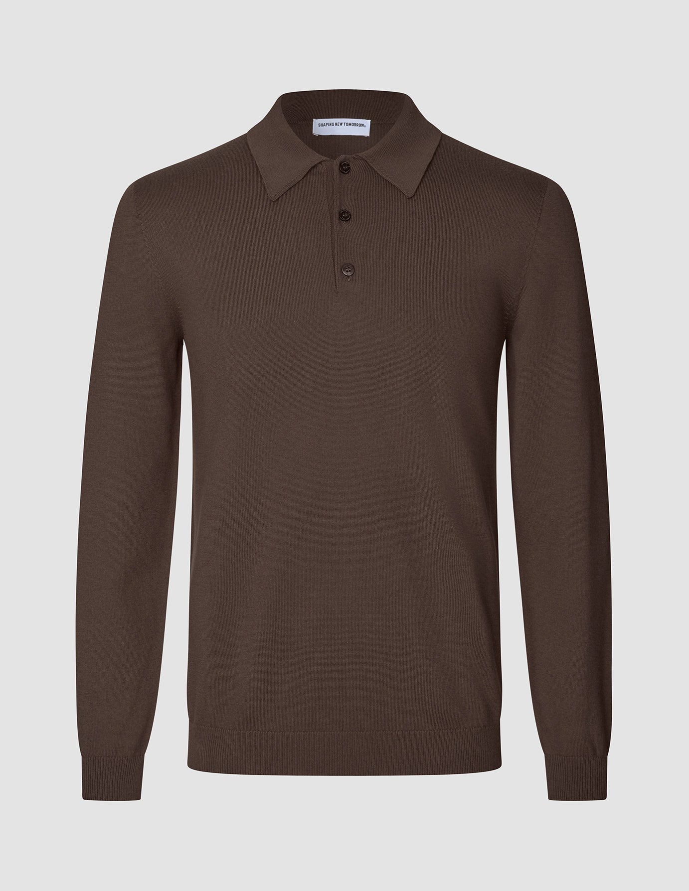 Seamless Core Knit Long Sleeve Polo Dark Brown