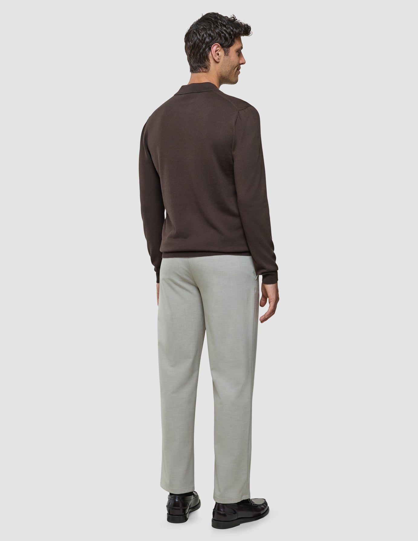 Seamless Core Knit Long Sleeve Polo Dark Brown