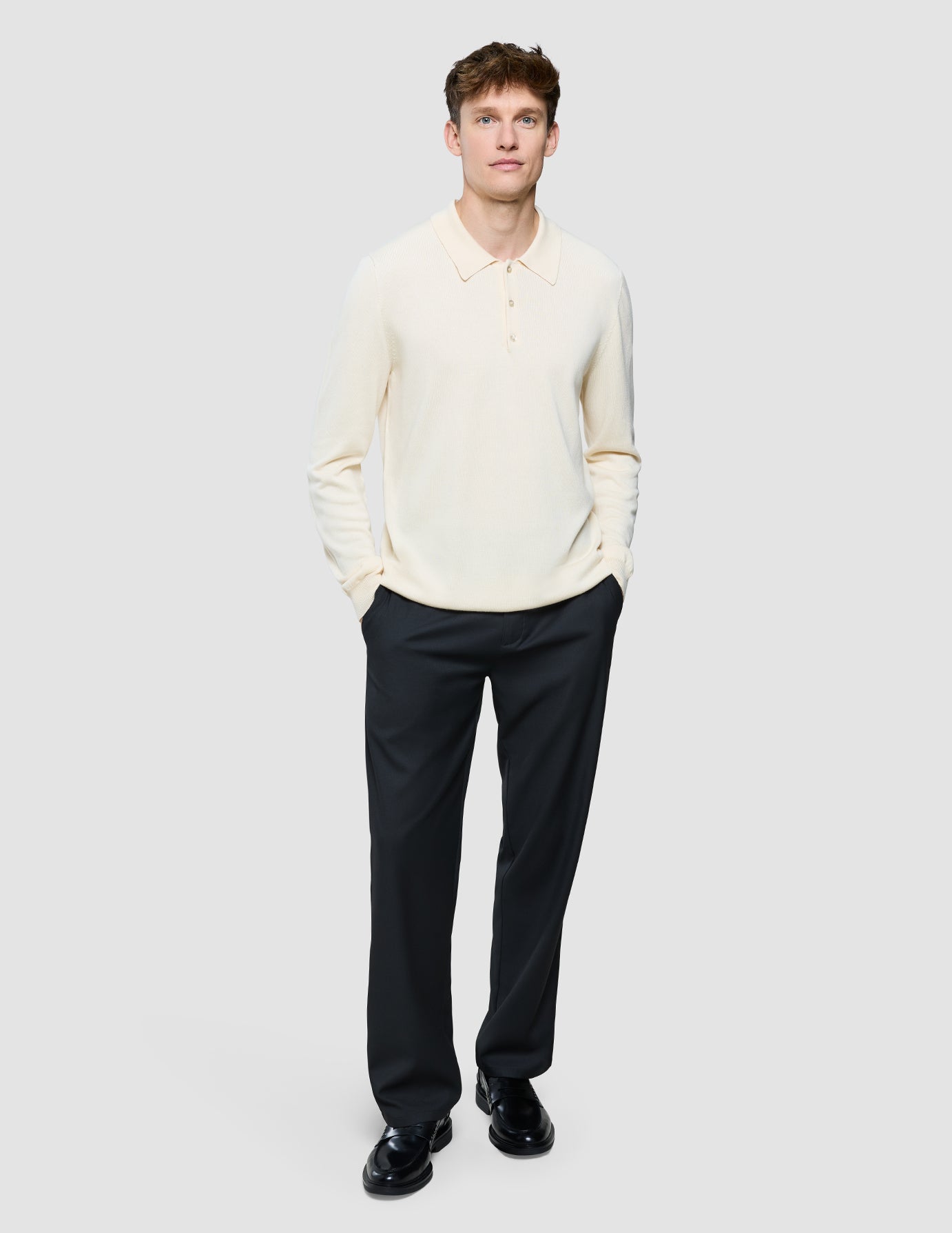 Seamless Core Knit Long Sleeve Polo Birchwood