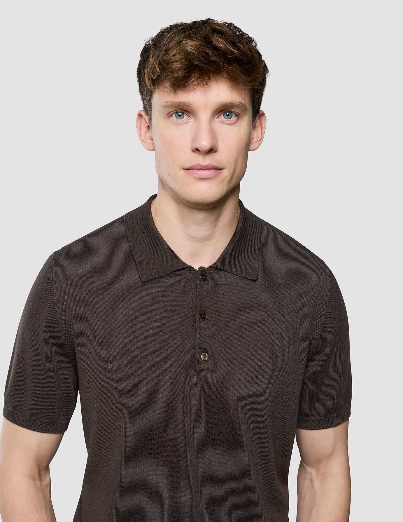 Seamless Core Knit Short Sleeve Polo Dark Brown