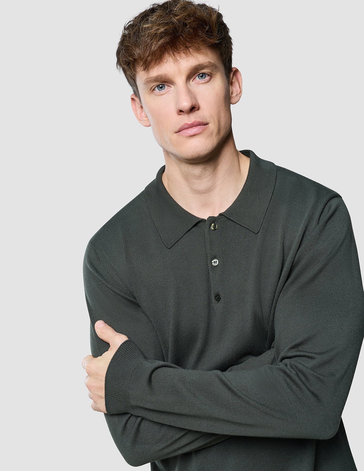 Seamless Core Knit Long Sleeve Polo Green Night