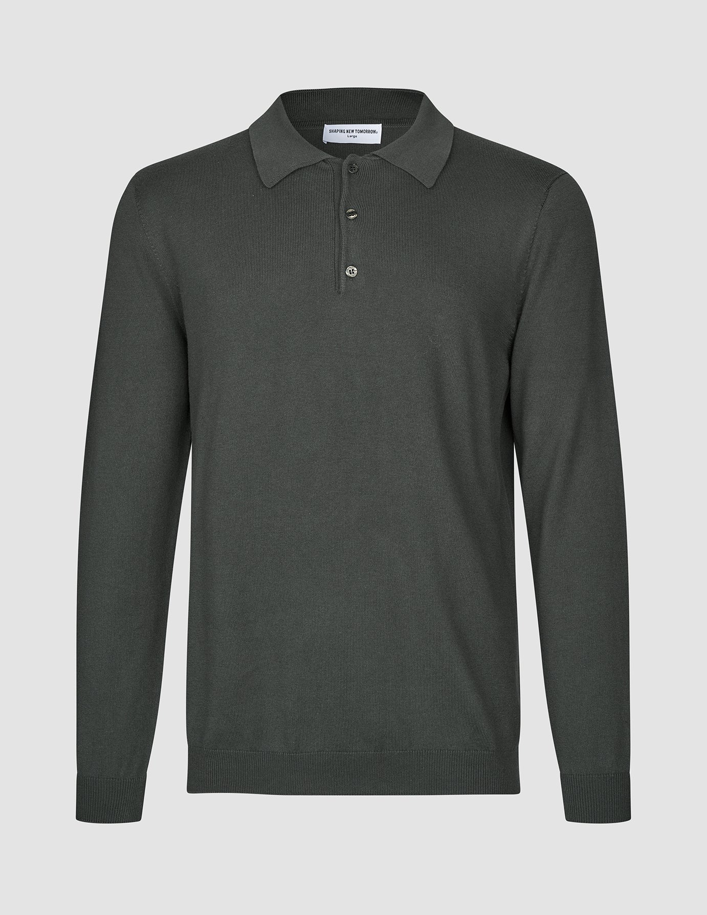 Seamless Core Knit Long Sleeve Polo Green Night