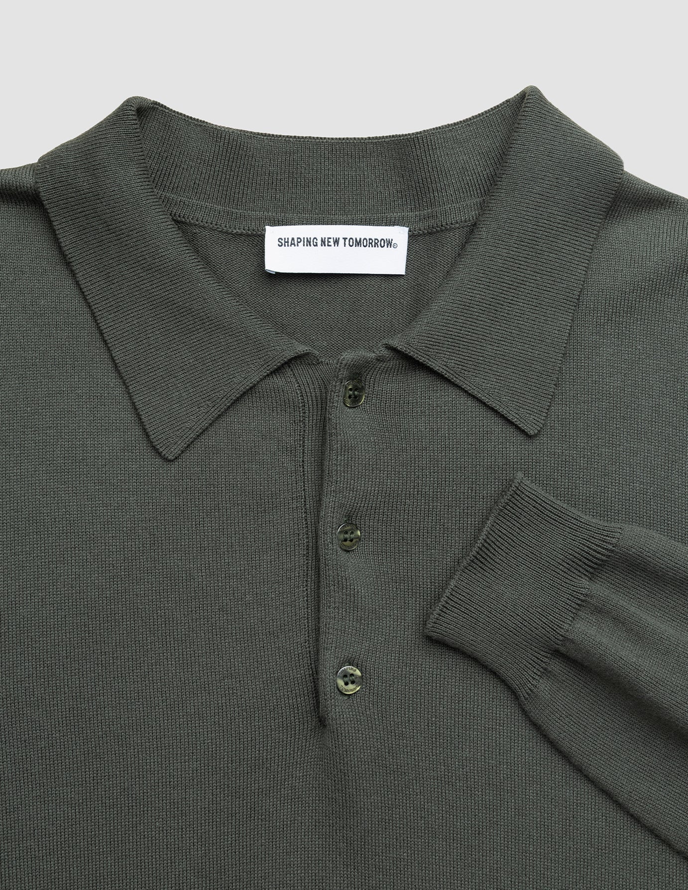 Seamless Core Knit Long Sleeve Polo Green Night