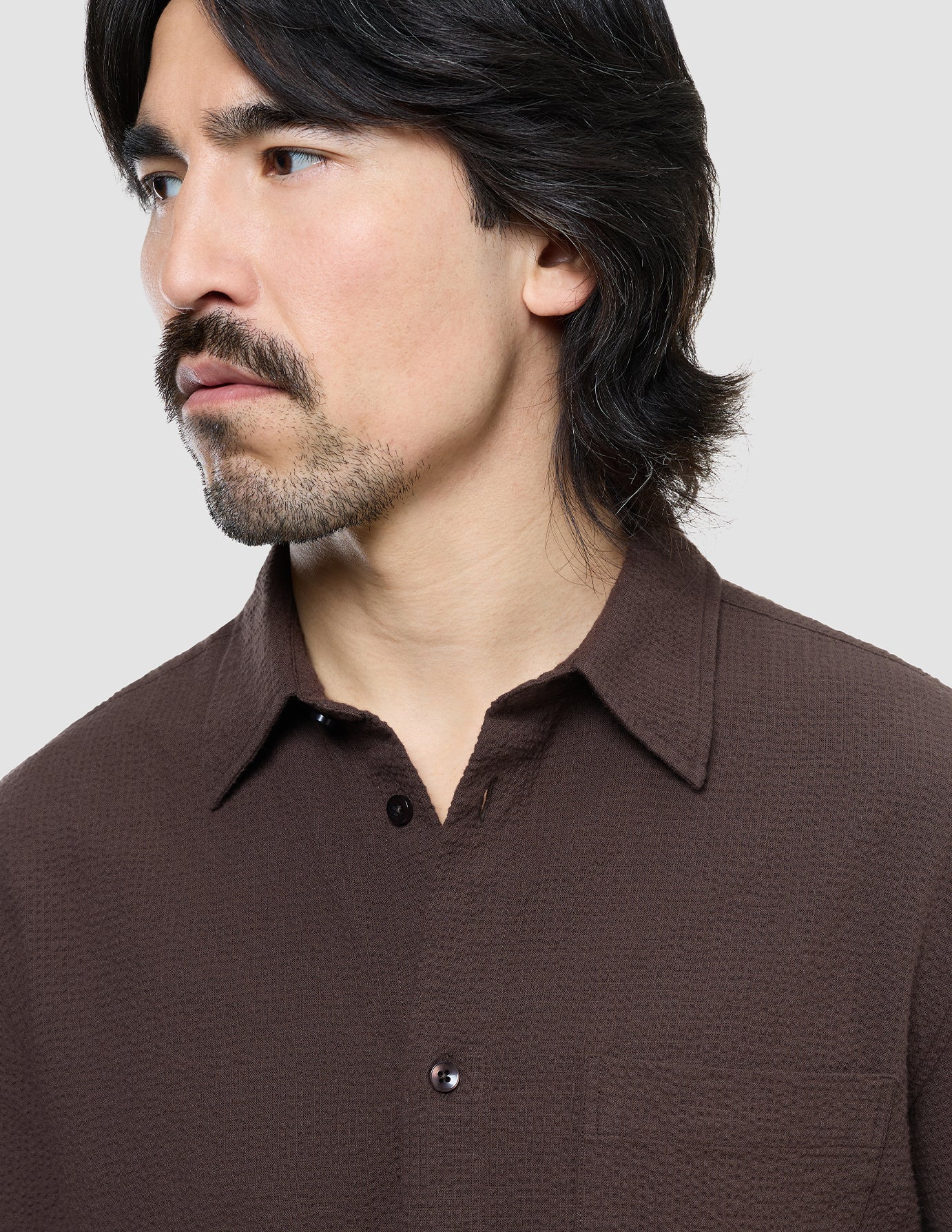 Seersucker Casual Shirt Dark Brown