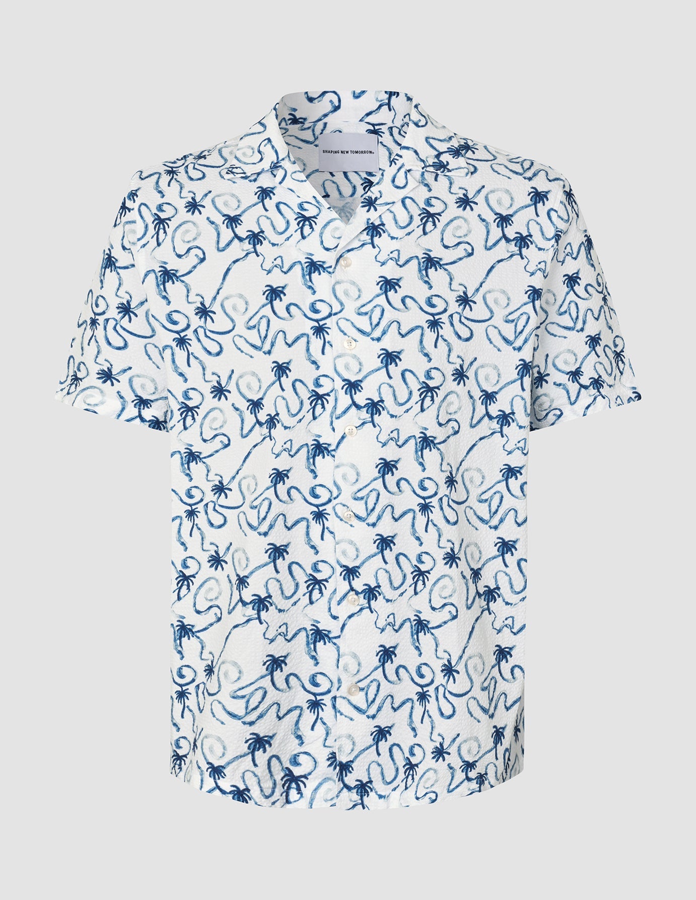 Seersucker Short Sleeve Shirt Navy Palms