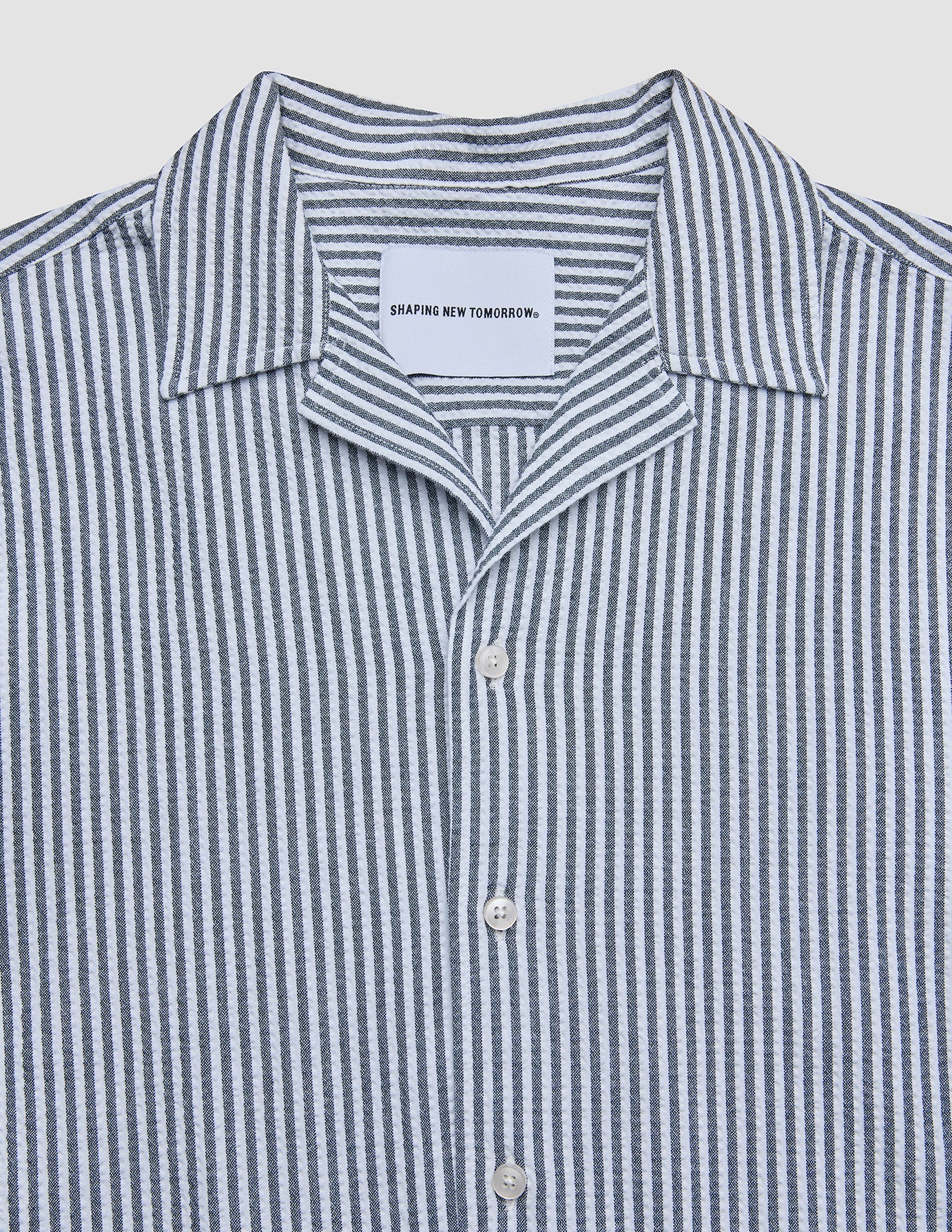 Seersucker Short Sleeve Shirt Navy Stripes