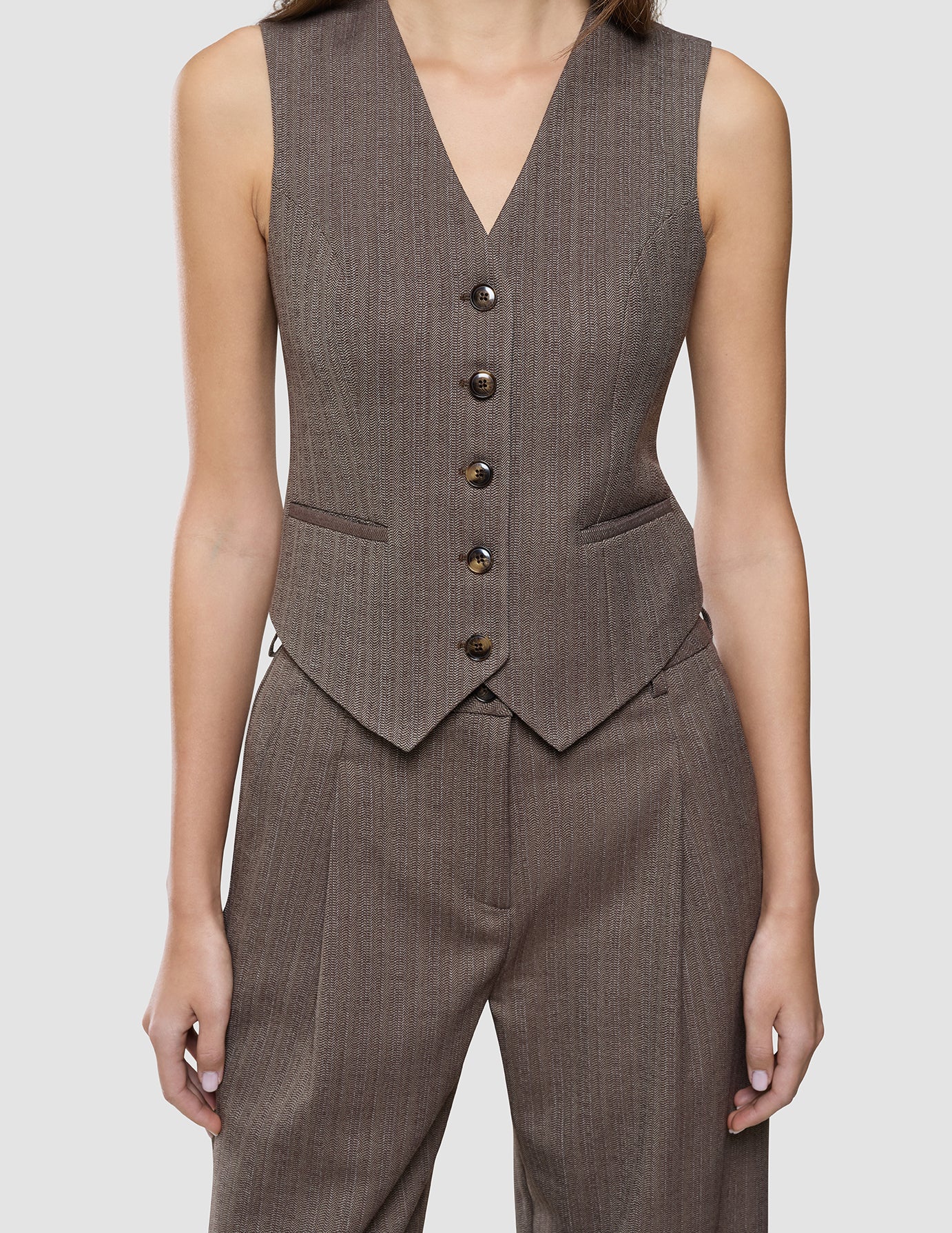 Women Serene Short Vest Brown Stone Herringbone