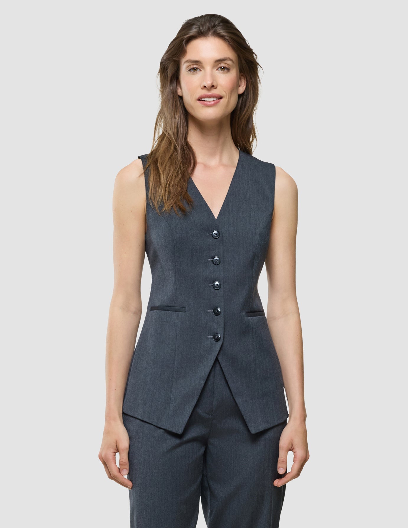 Skye Set Charcoal Melange Long Vest and Tapered Pants