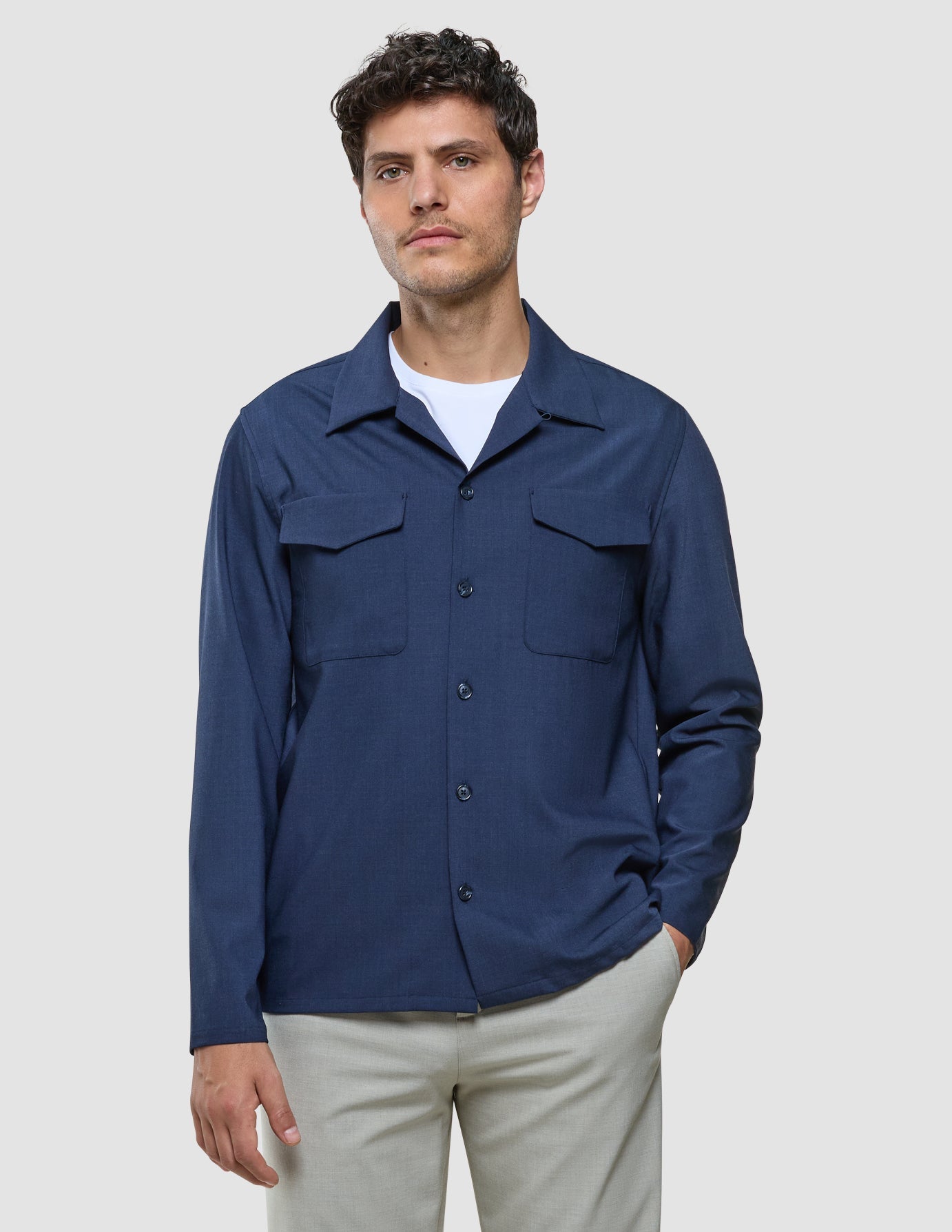 Tech Wool Overshirt Navy