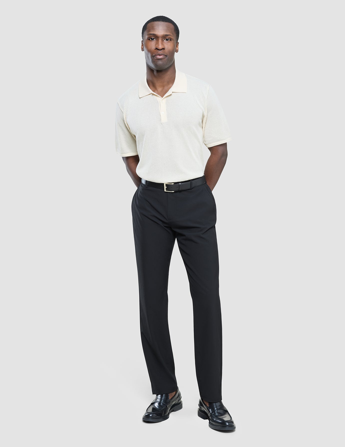 Textured Knitted Short Sleeve Polo Shirt Buttercream