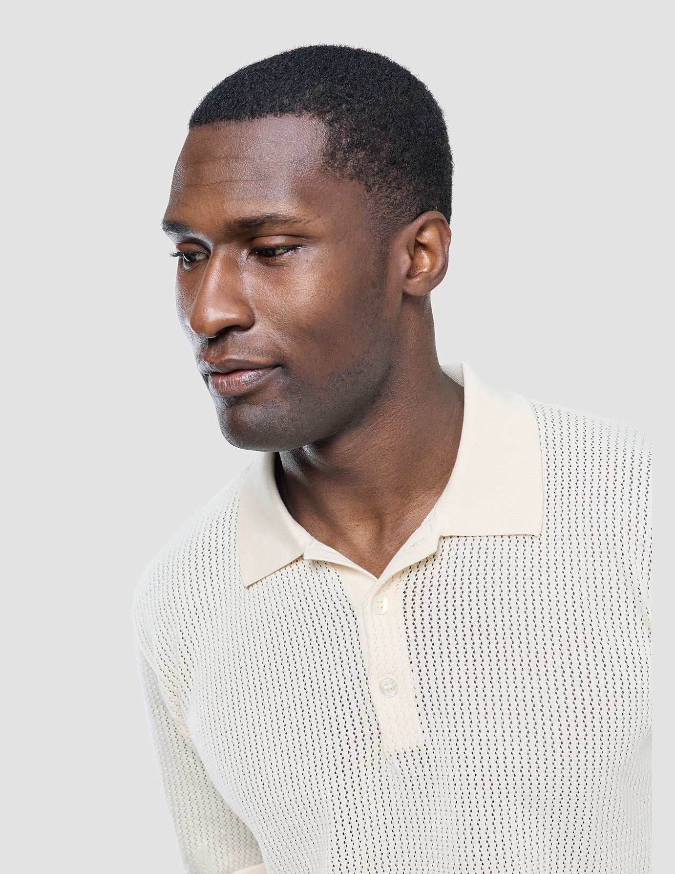 Textured Knitted Short Sleeve Polo Shirt Buttercream