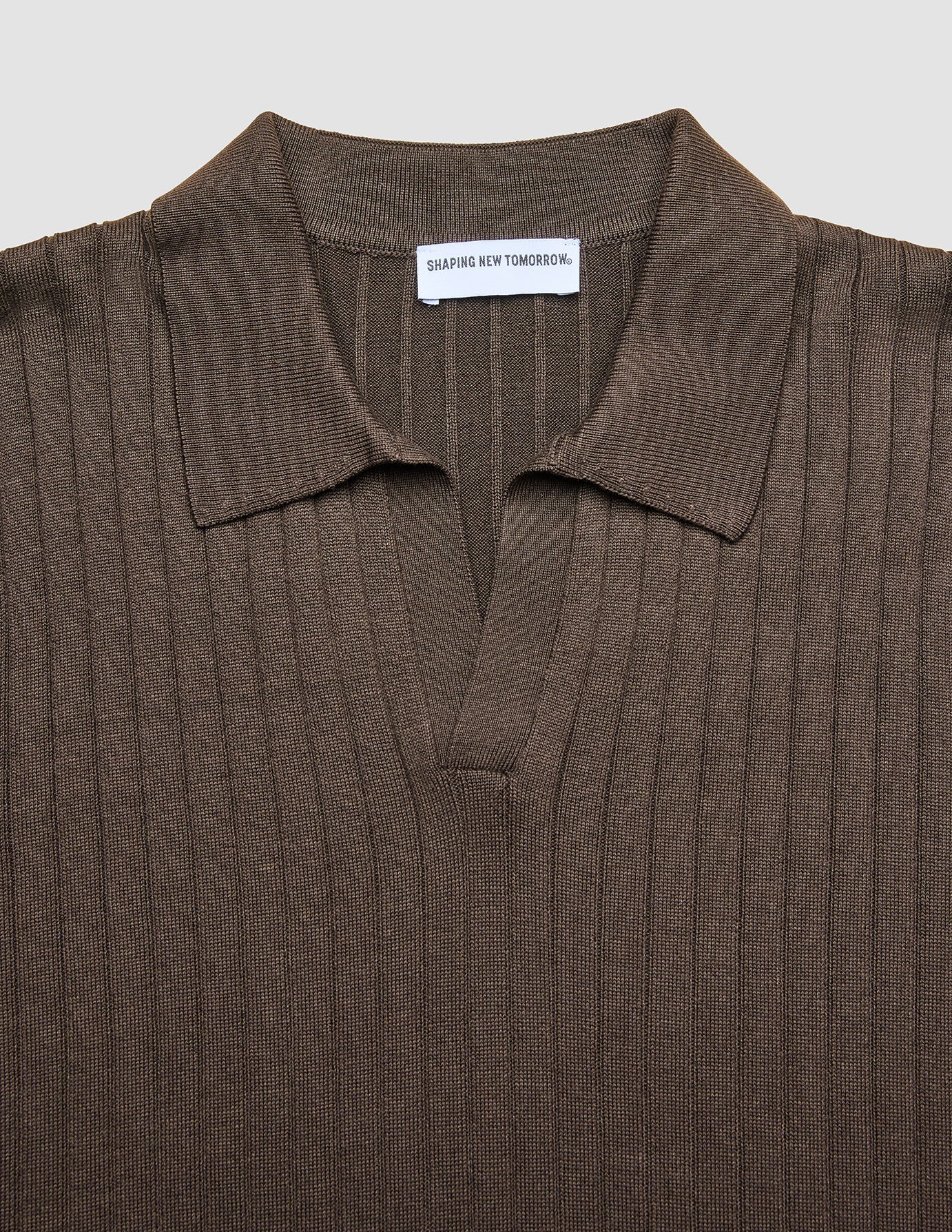 V-Neck Knit Short Sleeve Polo Dark Brown