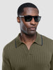 V-Neck Knit Short Sleeve Polo Green Night