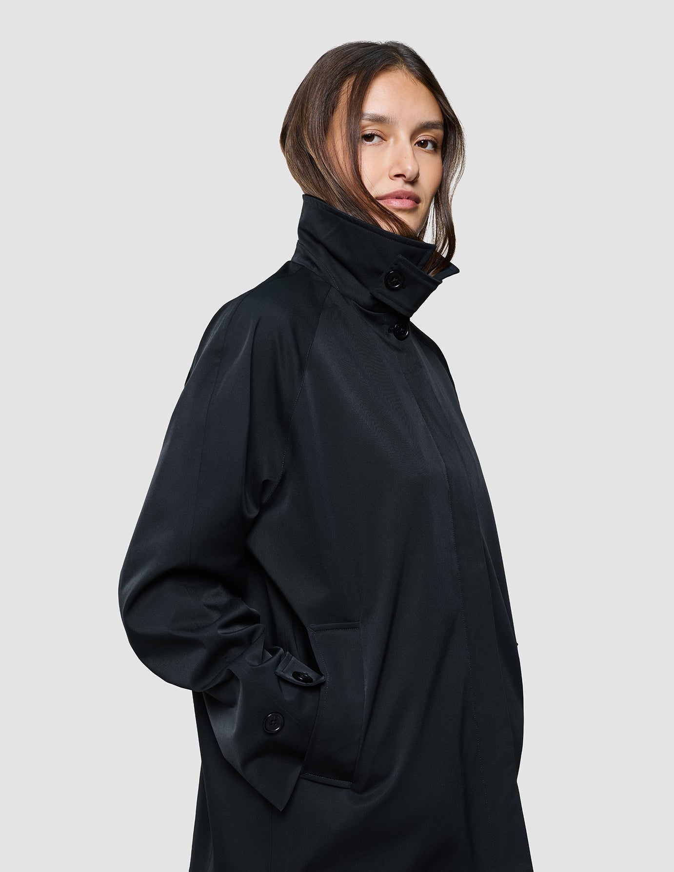 Women Waterproof Trench Coat Short Black