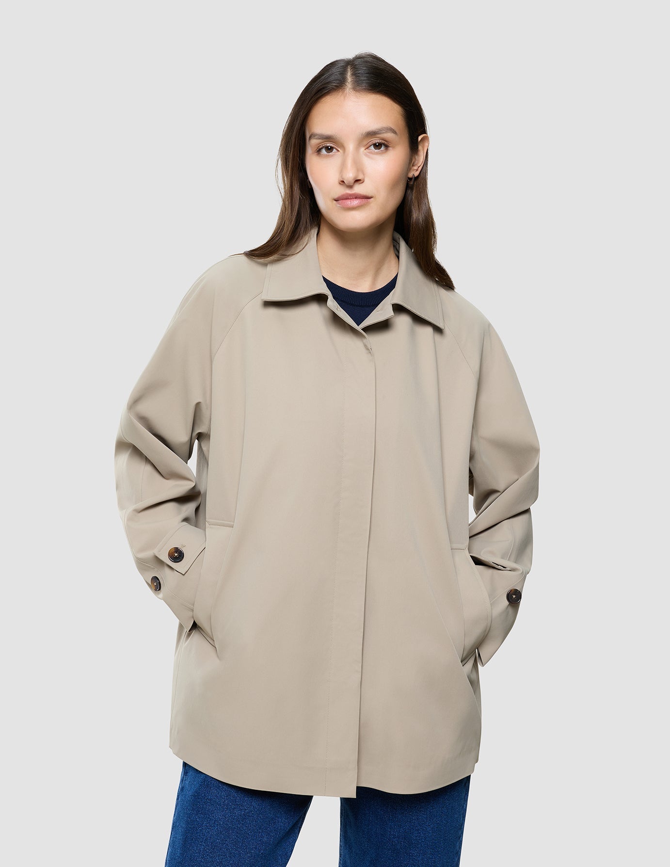 Women Waterproof Trench Coat Short Sand Grain