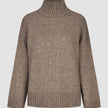 Women Chunky Soft Wool Knit Turtleneck Taupe Melange sweater with a chunky knit turtleneck, featuring a ribbed hem and cuffs.