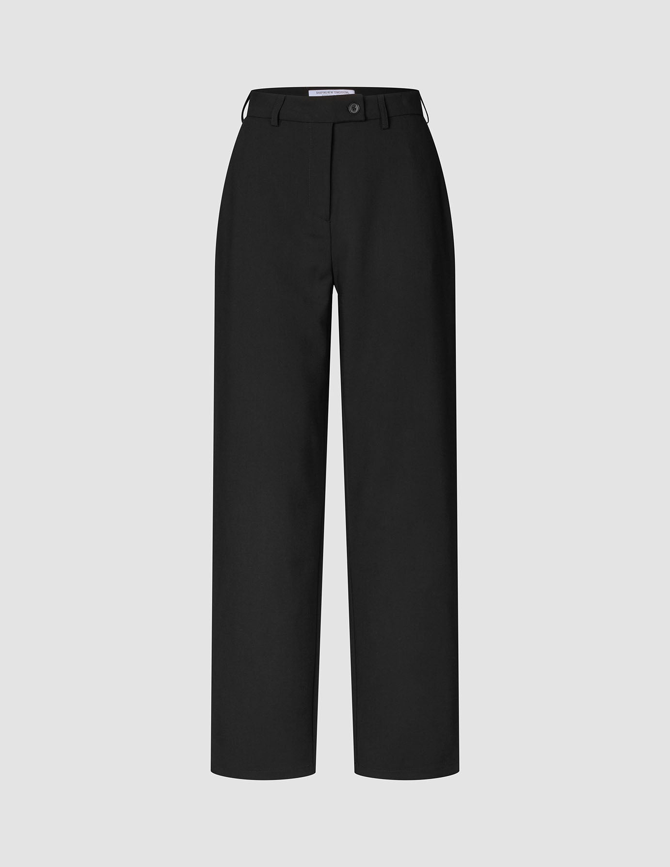 Women GO2 Pants Straight Black are high-waisted, straight-leg trousers in black, featuring a button closure and belt loops in a classic Scandinavian design.