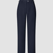 Women GO2 Pants Straight Blue Nights in dark navy, featuring a high-waisted, Scandinavian straight-leg design with a button closure and belt loops.