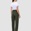 A woman seen from the back wearing a white t-shirt and Women GO2 Pants Straight Dusty Olive.