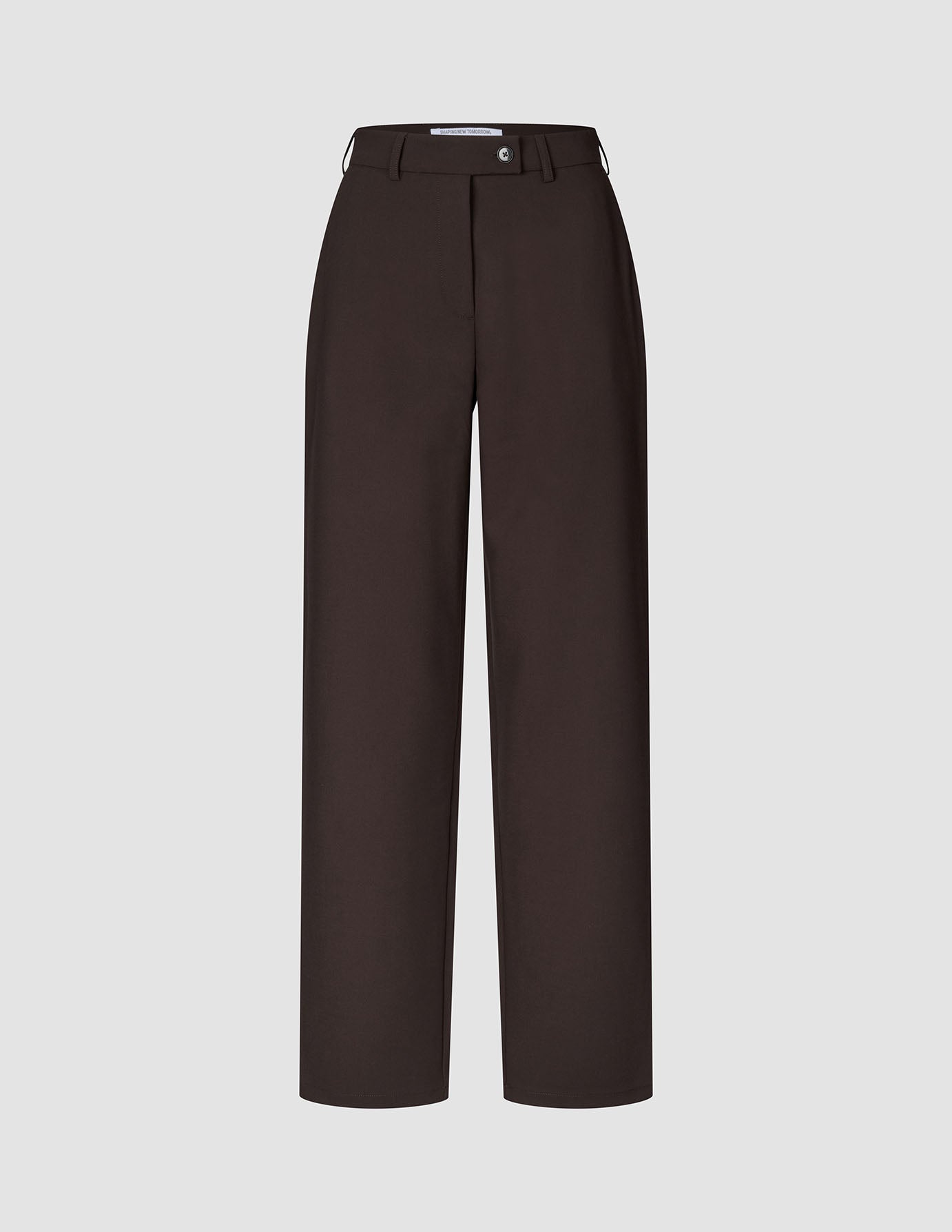 Women GO2 Pants Straight Mocha dark brown high-waisted, straight-leg trousers with a button closure and belt loops.
