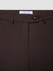 Close-up of the waistband and fly of Women GO2 Pants Straight Mocha, featuring a single button closure and belt loops in a dark brown, Scandinavian-inspired design.