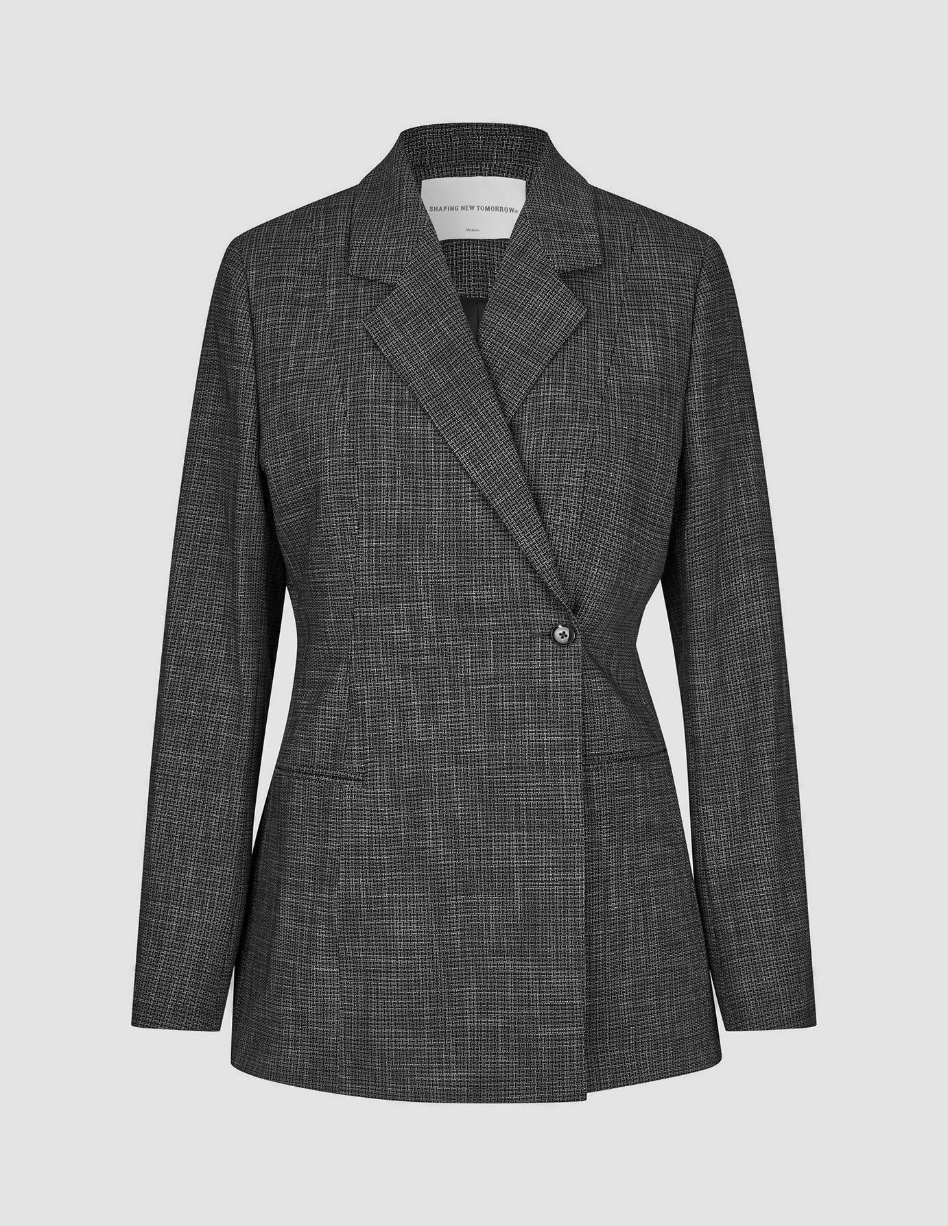 Women Nara Blazer Fitted Black Check tailored micro-check fitted blazer with a single-button closure, peaked lapels, and 360° stretch.