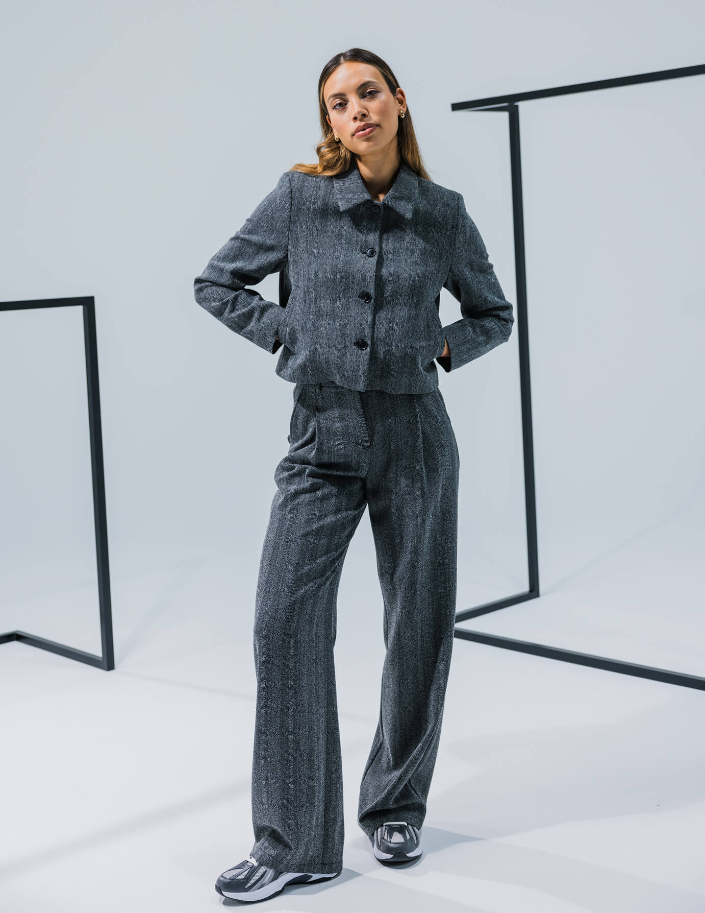 Serene Pants Wide Grey Herringbone